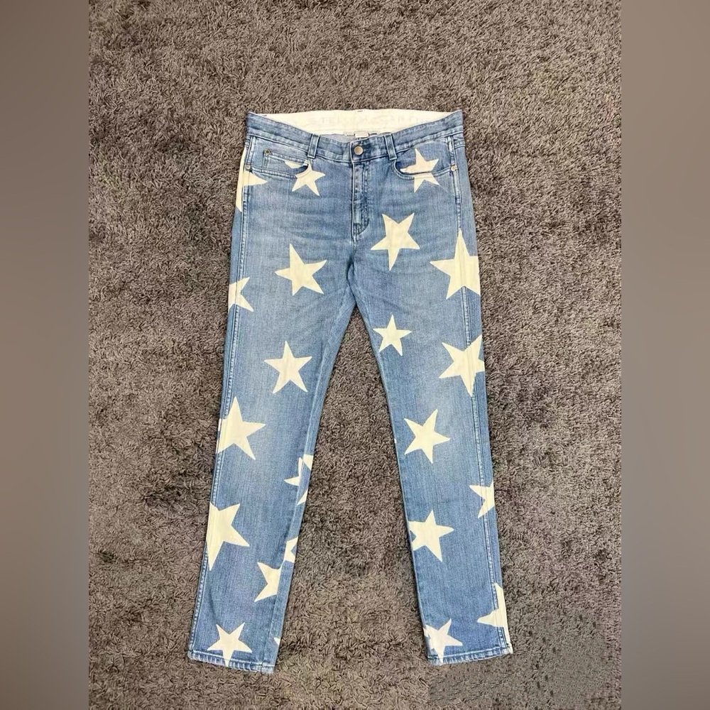 🚩steal Authentic Stella McCartney Blue Jeans with White Stars